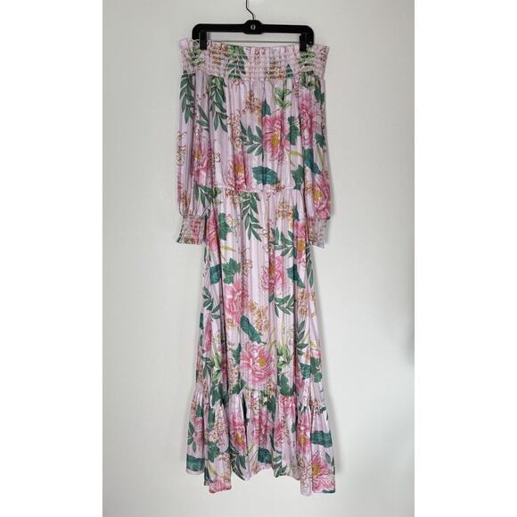 BOSTON PROPER Pink Maxi Dress Off The Shoulder Sparkly English Rose S - Picture 9 of 13